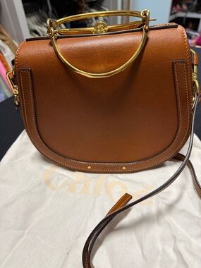 Chloe Tan Leather Nile Bracelet Handle Crossbody Bag